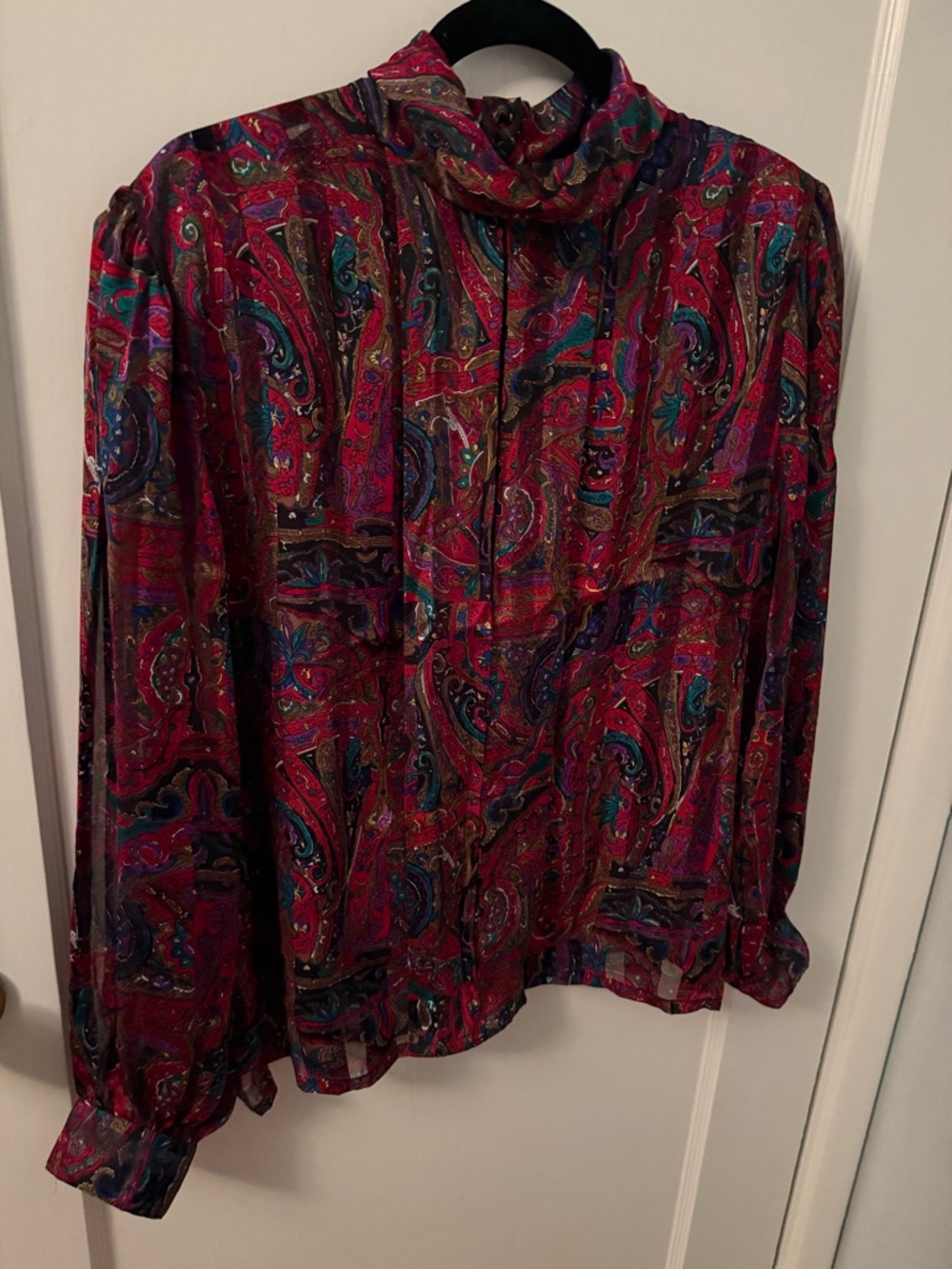 Vtg Disco Style 90s NICOLA Multicolored Paisley Blouse with Mock Neck